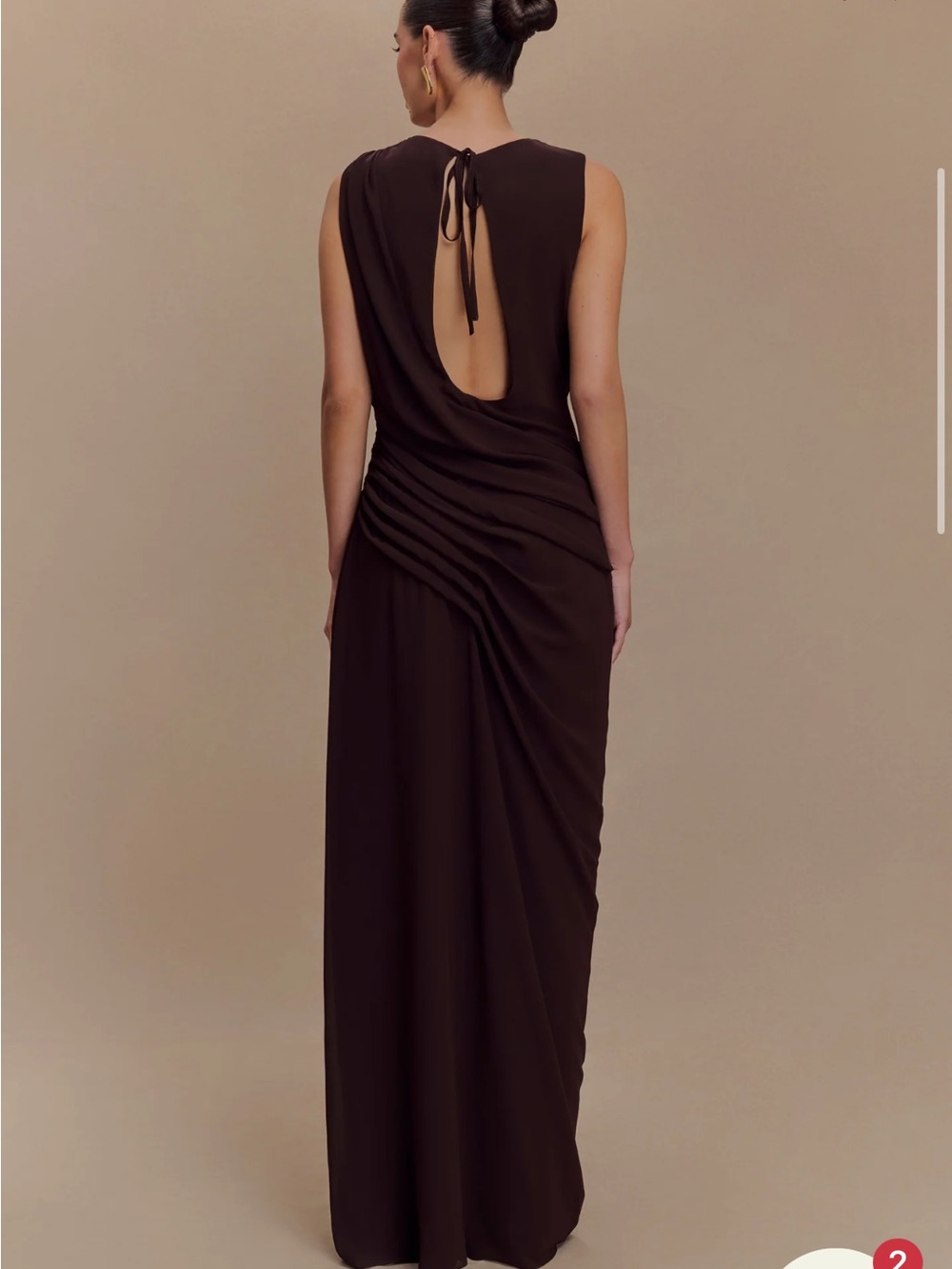 Meshki Oria Chiffon Maxi Dress (S) - Brown Draped Sleeveless Evening Gown - Picture 4 of 6